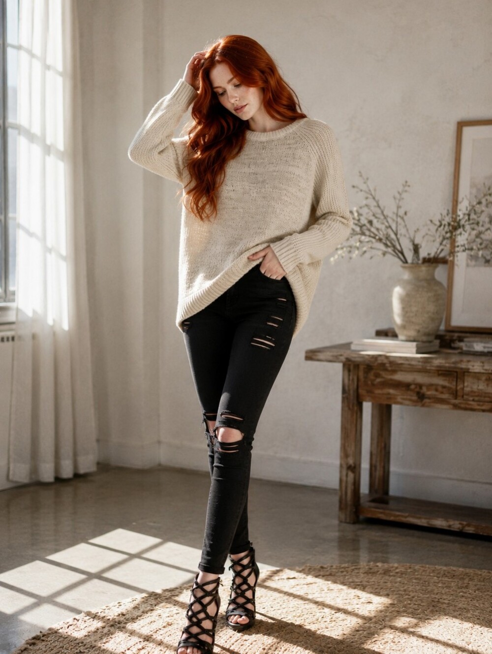 The Limited Oatmeal Heather Knit Sweater Large L Vanilla Girl Minimalist Cozy